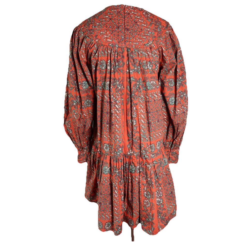 ULLA JOHNSON Ria Gathered Printed Cotton Poplin Mini Dress In Clementine Size 00 - Picture 8 of 15
